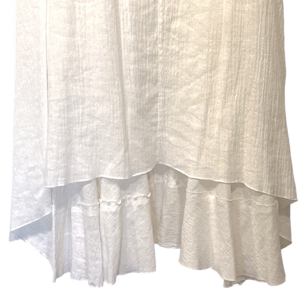 Ethnic Lagenlook White Gauze Linen Full Zip Sleeveless Midi Dress with Pockets M - Picture 10 of 11
